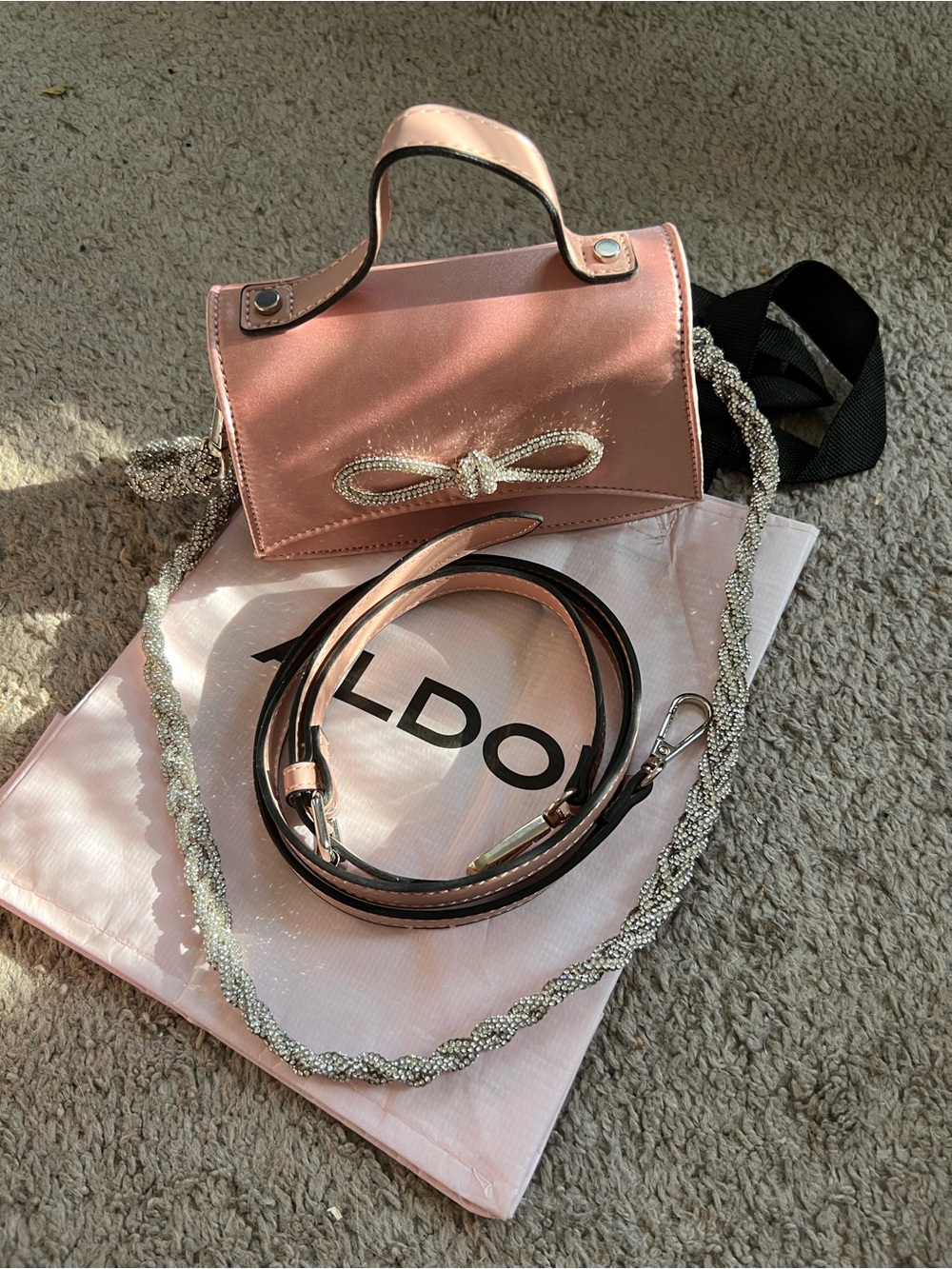 Aldo Blush Pink Mini Top-Handle Bag with Metallic Bow Accent